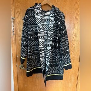 Cozy Black and White Style & Co Open Cardigan Sweater with yellow trim